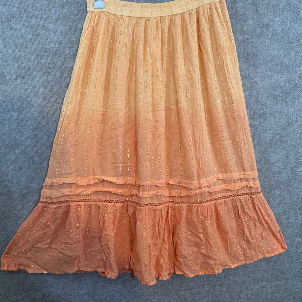 Cato Ombre Peasant Top Skirt Set M Orange Gold Metallic Boho Festival Blouse - Picture 4 of 15